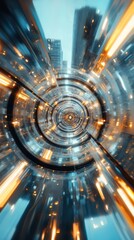 Poster - Dynamic urban motion blur cityscape digital art evening aerial view futuristic conceptualization