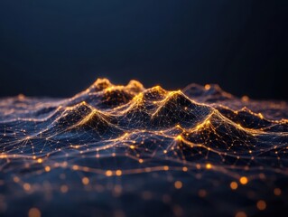 Fototapete - Digital landscape visualization abstract mountain range 3d animation dark background high-tech concept