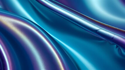 Aufkleber - Smooth flowing iridescent fabric with shiny blue and purple hues creating elegant textile texture and dynamic soft light reflections