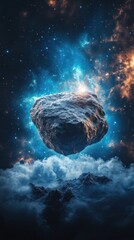 Poster - Mysterious asteroid approaching earth space digital art cosmic environment aerial view sci-fi concept