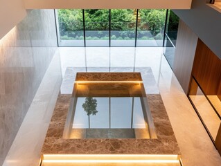 Poster - Modern architecture design showcase contemporary indoor pool area with reflective surfaces minimalist style serene environment