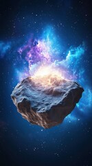 Poster - Asteroid exploding with cosmic energy in deep space celestial art futuristic environment digital artwork