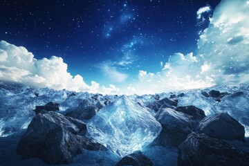 Poster - Exploring ice formations and celestial sky remote landscape digital art tranquil night panoramic view nature's beauty