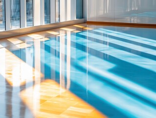 Poster - Natural light reflection on polished floor in modern architecture space indoor environment abstract concept