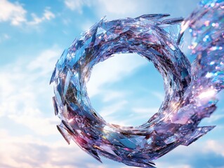 Poster - Dynamic crystal portal formation in the sky abstract digital art surreal environment high perspective conceptual visualization