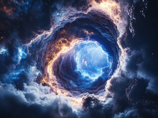 Poster - Cosmic spiral event in deep space artistic imagery digital art celestial environment wide angle abstract concept
