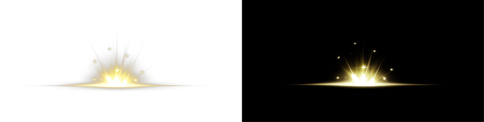 Poster -  luxurious, glowing burst with golden beams, shimmering effects, and radiant illumination. A magical, smooth projection ideal for PNG use in festive or elegant designs.