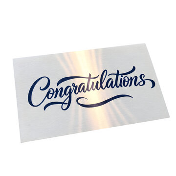 Congrats Card with Handwritten Message and Light Rays on a White Background