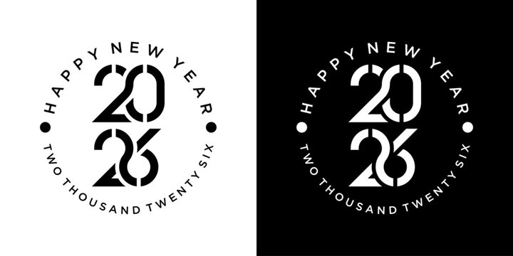 new year logo 2026 with white numbers on black background, for poster, calendar