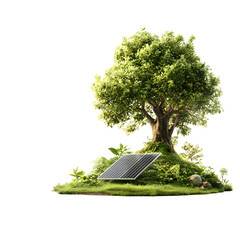 Poster - a 3d rendered image of a lush green tree with solar panels integrated into its branches symbolizing 