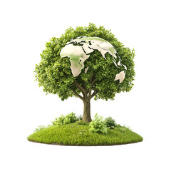 Poster - A 3D rendered tree with leaves shaped like the continents symbolizing the interconnected global ecosystem and the need for environmental conservation and sustainability