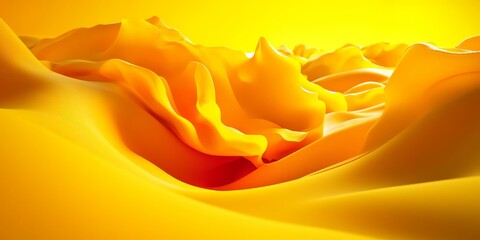 Poster - Abstract 3D Render of Flowing Yellow Liquid, Smooth, Wavy Pattern, Monochromatic Background