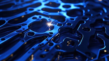 Leinwandbilder - Abstract Arrangement of Blue Metallic Shapes with Central Light Spark
