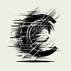 Poster - Abstract black and white icon with dynamic lines and shapes  