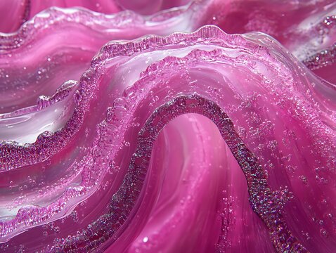 Translucent Pink Waves Abstract Art, Iridescent Texture and Smooth Curves