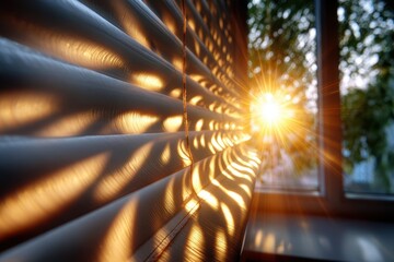 Poster - Sunlight filtering through blinds creates patterns indoors during morning hours