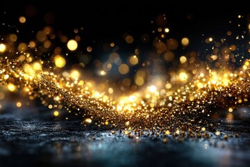 Poster - Sparkling golden dust creates a magical atmosphere in a dark setting during a festive celebration
