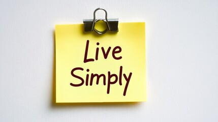 Poster - Yellow Sticky Note, Isolated on White, with Clip Holds Uplifting Live Simply Message.