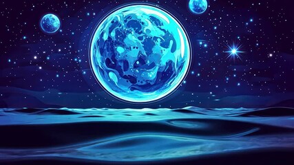 alien landscape with vibrant blue planets and stars