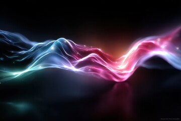 Poster - Colorful light waves create abstract patterns in a dark background with soft glowing edges