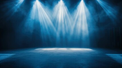 Aufkleber - A stage lit by blue lights with thick smoke filling the air, ideal for concert or performance scenes
