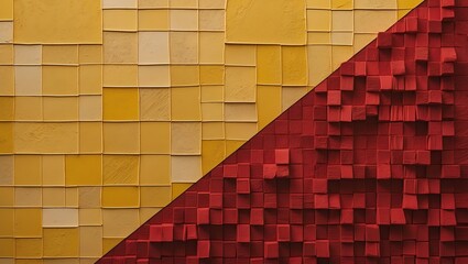 Poster - Abstract textured yellow and red cubes forming diagonal modern background