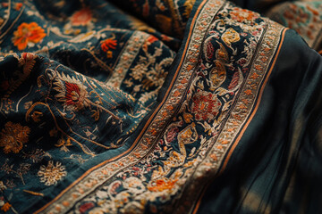 a close-up of a traditional kashmiri pheran dress with intricate embroidery reflecting cultural heri