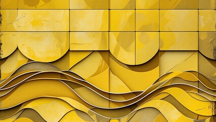 Poster - abstract yellow wave pattern and geometric shapes seamless background design