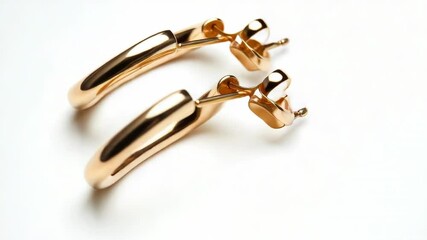 Poster - A pair of gold hoop earrings placed on a white background, ideal for jewelry or fashion use