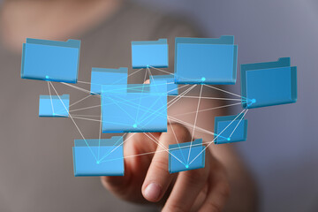 Aufkleber - Interconnected files and folders representing data management and cloud storage.
