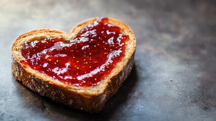Poster - A heart-shaped piece of bread topped with sweet jam, perfect for snacking or as a breakfast treat