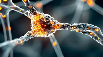 Poster - Close-up view of a glowing neuron network firing electrical signals, representing brain activity or AI synapses