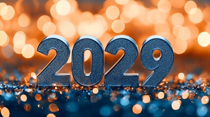 silver 2029 numerals sparkle on glittering background, a festive new year celebration image
