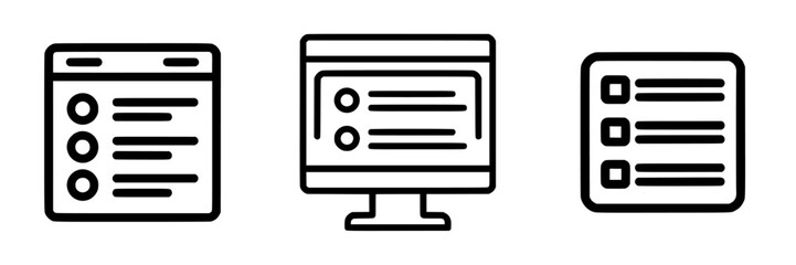 Fototapete - Collection of minimalistic icon designs showcasing web interface elements and task lists in a simplified black and white style