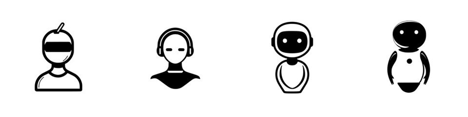 Poster - Icon set showcasing diverse robotic characters designed for digital applications and innovative technology presentations