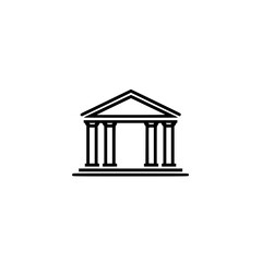 Poster - Stylized icon set featuring an ancient temple design with columns and a triangular roof structure