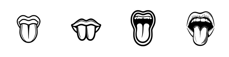 Poster - Unique icon set featuring diverse mouth designs showcasing different tongue expressions and styles for creative use