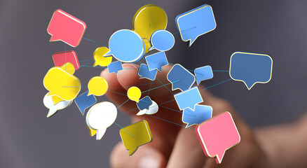 Poster - Abstract image of interconnected speech bubbles, symbolizing global communication and networking.