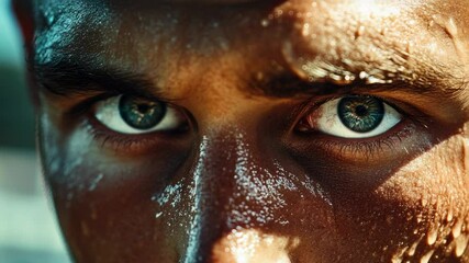 Poster - A close-up shot of a person's face with water droplets or splashes on it