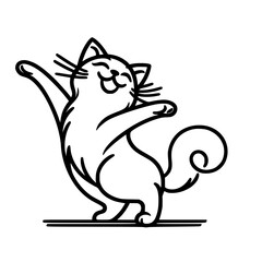 Poster - Happy cat dancing with joy in a simple outline vector style  