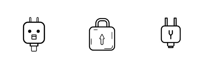 Poster - Icon set featuring electrical plug, padlock, and safety device in a minimalist design for digital or print use