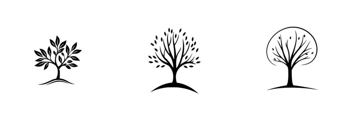 Poster - Stylized icon set featuring three unique tree designs suitable for various graphic projects