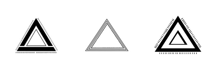 Poster - Modern geometric icon set featuring three distinct triangular designs with varying styles and patterns for versatile graphic applications