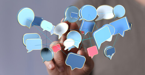 Poster - abstract image of interconnected speech bubbles, symbolizing global communication and networking.