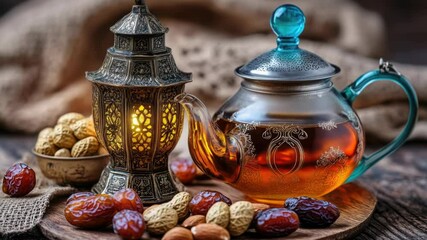 Poster - A tea pot and some nuts on a table