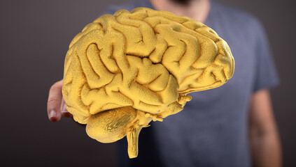 Aufkleber - Image of a golden brain, symbolizing intellect, ideas, and innovation.