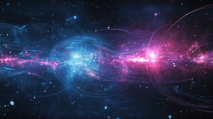 Poster - Abstract cosmic background with glowing blue and pink energy streams. Perfect for depicting science, technology, space or futuristic concepts.