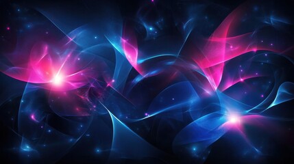 Poster - Swirling, glowing fractal art with pink and blue, against a dark background. Use as background for presentations, websites, or digital media projects.