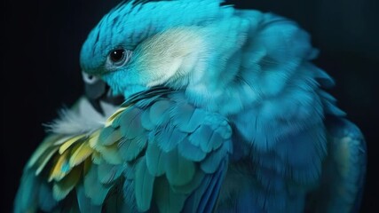 Poster - A close-up view of the vibrant feathers on a blue parrot's body