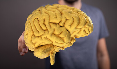 Aufkleber - Abstract image of a golden brain. Represents intelligence, ideas, and innovation.
